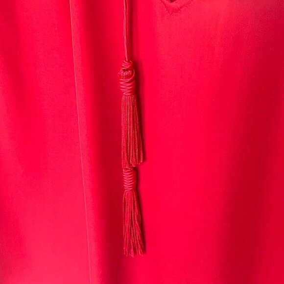 Joie Odelette Silk Top Womens Medium Red V Neck Tassel Ties Long Sleeve Blouse - Picture 8 of 10